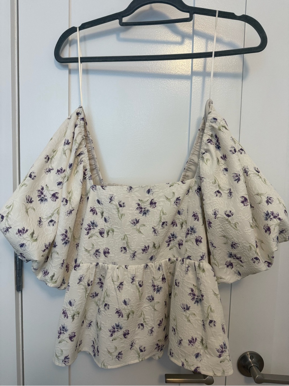 Hyacinth House Ivory Square Neck Floral Puff-Sleeve Mira Blouse